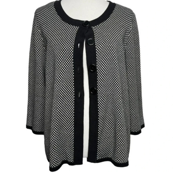Vintage Pine Needles Black White 3/4 Sleeve Cardigan Size Large - Picture 4 of 9